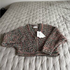 ba&sh Pink and Green V-Neck Sweater with sparkle threading